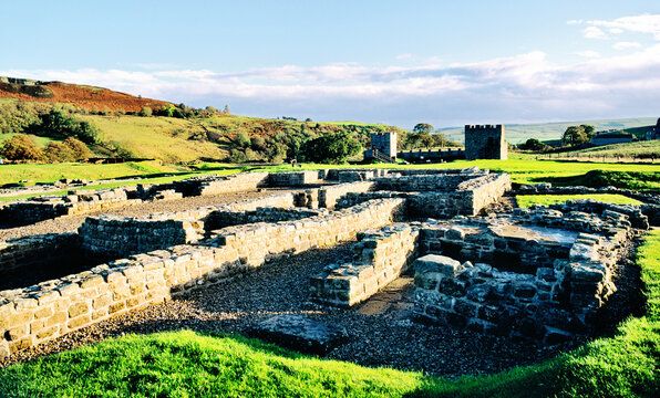 Vindolanda Roman Fort On Hadrians Wall, Northumberland, England. Walls Of The Commanders Residence.