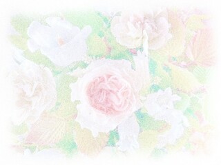 Stippling art. Rose, carnations and campanulas. Floral background in dotwork style.