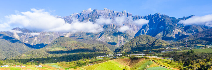 Beautiful aerial view of rocky mountain range Mount Kinabalu.