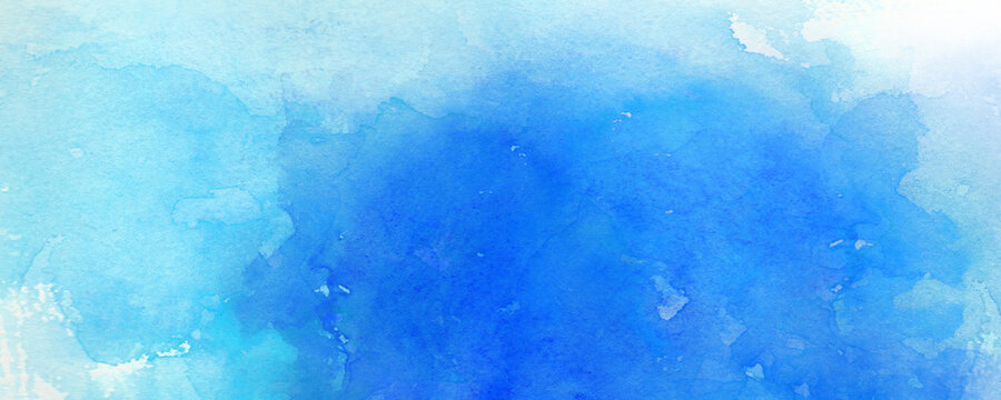 夏をイメージした爽やかな水色と青色の水彩背景　背景イラスト　テクスチャ素材　空　海　webバナー