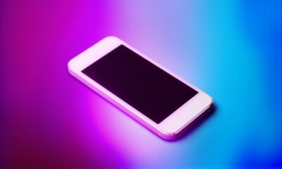 Abstract neon glowing lines. Smartphone blank screen. Mockup generic device.