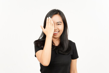 Fototapeta premium Smile and covering half face of Beautiful Asian Woman Isolated On White Background