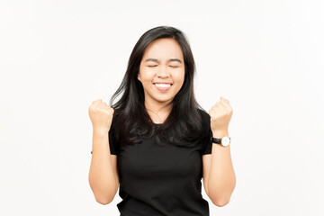 Obraz premium Yes happy celebration gesture of Beautiful Asian Woman Isolated On White Background