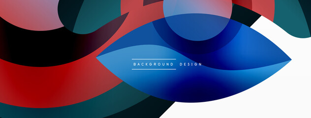 Fototapeta premium Abstract background with color geometric shapes. Beautiful minimal backdrop with round shapes circles and lines. Geometrical design. Vector illustration