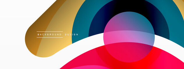Abstract background with color geometric shapes. Beautiful minimal backdrop with round shapes circles and lines. Geometrical design. Vector illustration