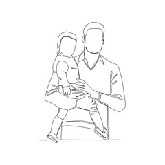 Continuous line of father holding his son vector.