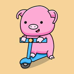 Cute pig riding scooter cartoon design