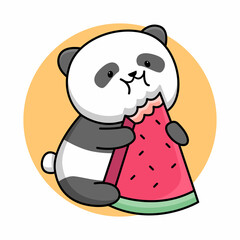 Cute panda eating watermelon cartoon design