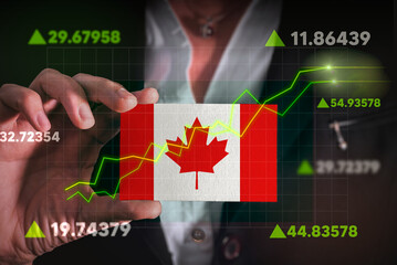 Graph growing up in Front Of Canada Flag. business state growing up concept. 
