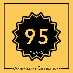 95 years anniversary celebration with black star isolated on yellow background. Creative design for happy birthday, wedding, graduation, event party, marriage, invitation card and greeting card.