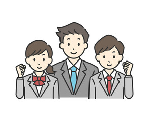 ガッツポーズをしている先生と生徒のイラスト