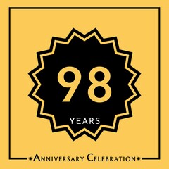 98 years anniversary celebration with black star isolated on yellow background. Creative design for happy birthday, wedding, graduation, event party, marriage, invitation card and greeting card.