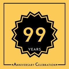 99 years anniversary celebration with black star isolated on yellow background. Creative design for happy birthday, wedding, graduation, event party, marriage, invitation card and greeting card.