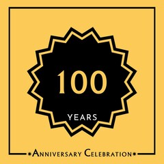 100 years anniversary celebration with black star isolated on yellow background. Creative design for happy birthday, wedding, graduation, event party, marriage, invitation card and greeting card.