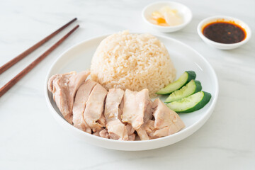 Hainanese chicken rice or rice steamed with chicken soup