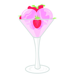 Sweet strawberry ice-cream in glass on white background