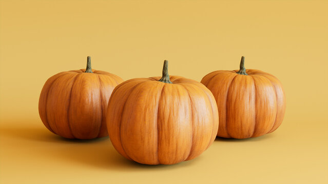 Contemporary Autumn Image with a collection of Pumpkins on Yellow background.