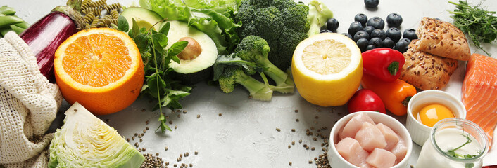 Dash flexitarian mediterranean diet on light background.