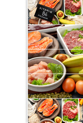 Collage of natural sources of Vitamin B12 (Pyridoxine).