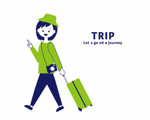 旅行する女性のイラスト素材