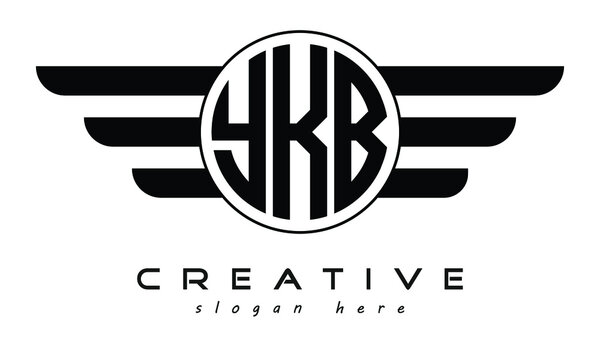 YKB three letter circle with wings logo design vector template. wordmark logo | emblem logo | monogram logo | initial letter logo | typography logo | business logo | minimalist logo |
