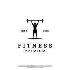 silhouette of people lifting barbell logo design on isolated background