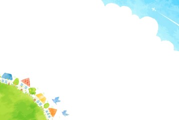 手描きの住宅の風景イラスト