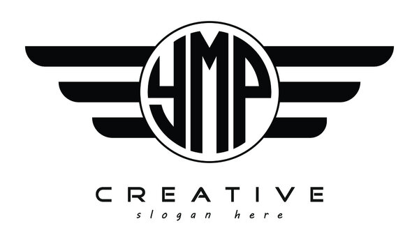 YMP three letter circle with wings logo design vector template. wordmark logo | emblem logo | monogram logo | initial letter logo | typography logo | business logo | minimalist logo |