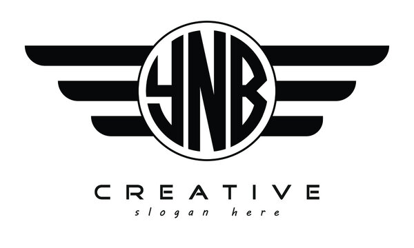 YNB three letter circle with wings logo design vector template. wordmark logo | emblem logo | monogram logo | initial letter logo | typography logo | business logo | minimalist logo |