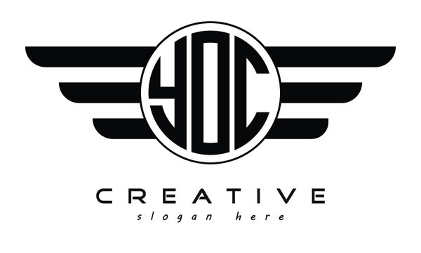 YOC three letter circle with wings logo design vector template. wordmark logo | emblem logo | monogram logo | initial letter logo | typography logo | business logo | minimalist logo |