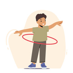 Funny Little Child Boy Playing with Hula Hoop Isolated on White Background. Infant Recreation, Happy Spare Time