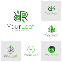Set of R leaf Logo Design Template. Initial R logo concept vector. Creative Icon Symbol
