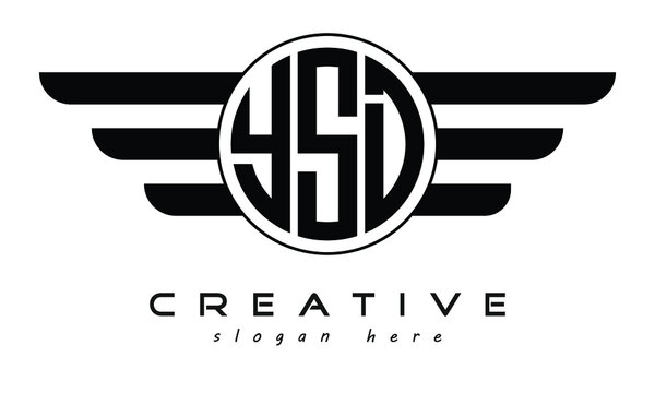 YSD three letter circle with wings logo design vector template. wordmark logo | emblem logo | monogram logo | initial letter logo | typography logo | business logo | minimalist logo |