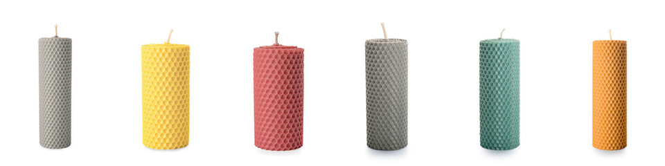 Set of aroma candles on white background