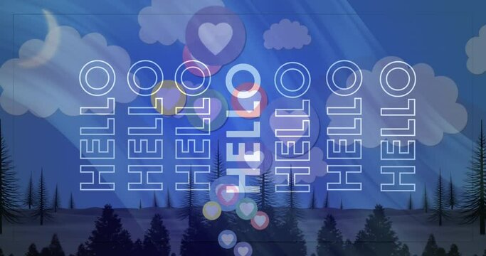 Animation of blue icon the with female register moving over winter landscape