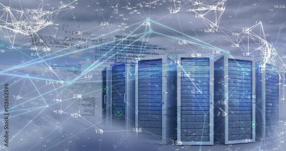 Poster animation of connections and data processing over servers