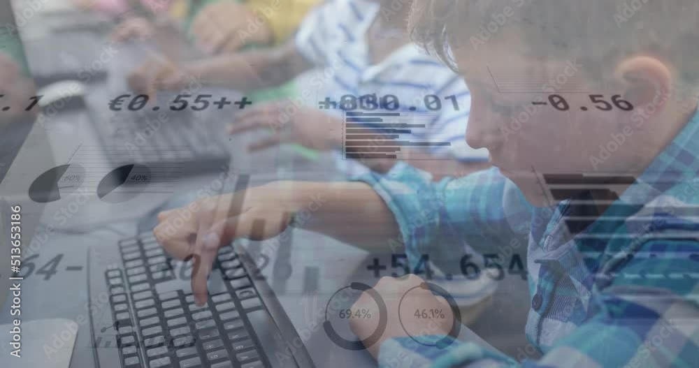 Poster animation of data processing over diverse schoolchildren using computers