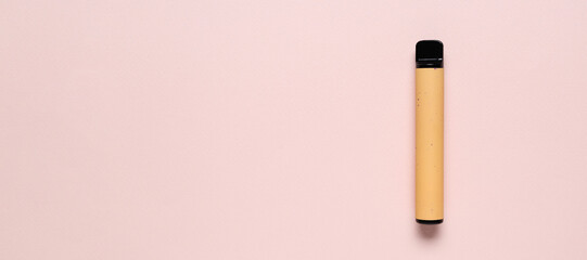 Modern electronic cigarette on pink background with space for text