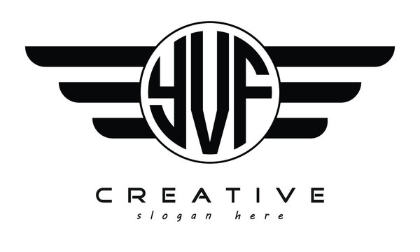YVF three letter circle with wings logo design vector template. wordmark logo | emblem logo | monogram logo | initial letter logo | typography logo | business logo | minimalist logo |