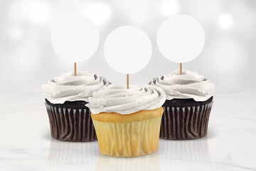 White Frosted Cupcake Topper Mockup with Lights