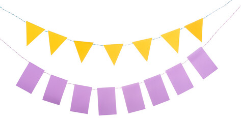 Obraz premium Colorful festive bunting flags on white background
