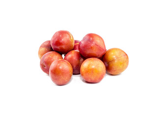 Juicy red Plum fruits isolated on white background.