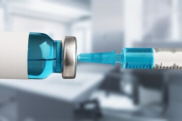 Medical hand holds vaccination for booster Doctor with vial of the doses vaccine. Vaccination and health care concept