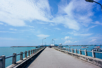 The concrete Bridge beach in the sea with blue sky Rayong Province,Thailand