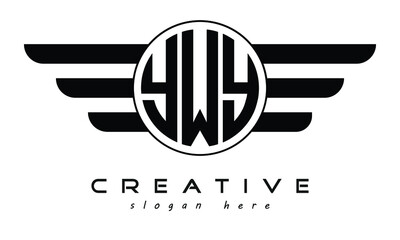 YWY three letter circle with wings logo design vector template. wordmark logo | emblem logo | monogram logo | initial letter logo | typography logo | business logo | minimalist logo |