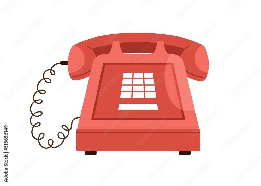 Poster Retro touch tone telephone with keypad. Old push button phone with keys, headset. History obsolete communication device, 60s and 70s tel. Flat vector illustration isolated on white background