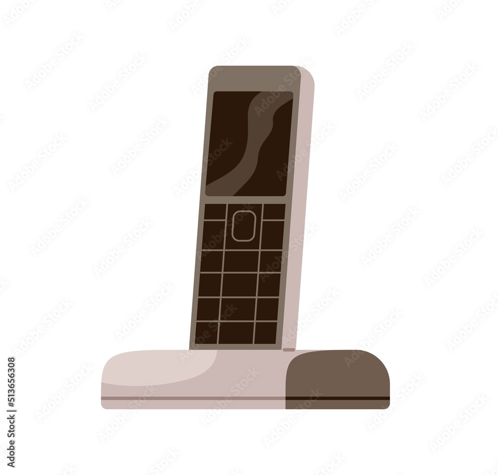 Poster portable cordless radio telephone of 2010. phone handset with landline base station, charger. land l
