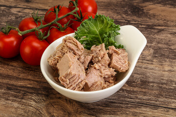 Canned tuna fillet in the bowl