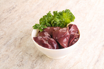 Raw chicken liver in the bowl