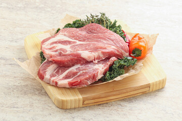 Raw pork neck for cooking